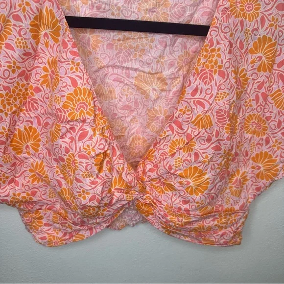 Zara Orange & Pink Printed Oversized Crop Top Size Large - Picture 6 of 15